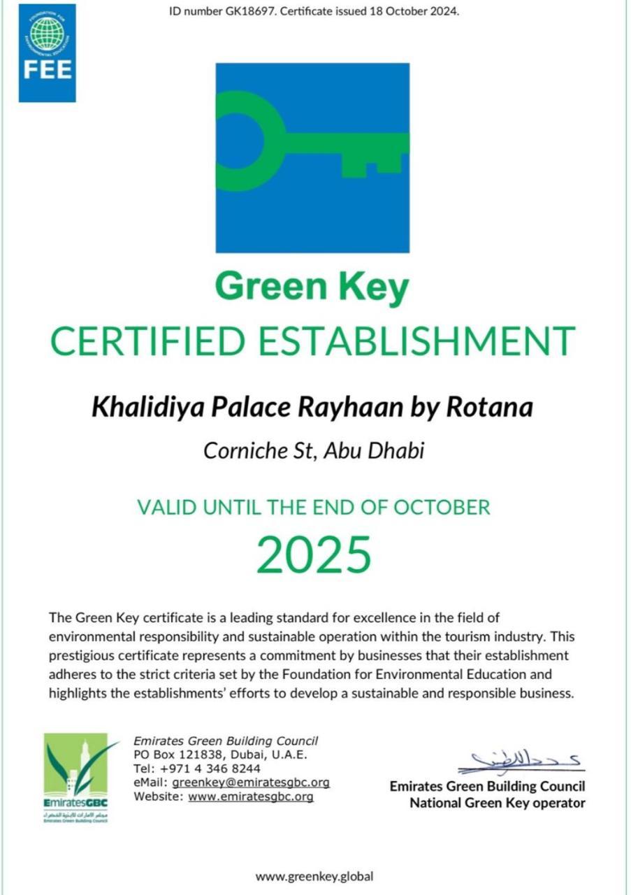 Khalidiya Palace Rayhaan By Rotana, Abu Dhabi Esterno foto Green Key certificate